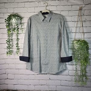 Nick Graham Paisley Print Button Down, Modern Fit, White And Black, Mens Size XL